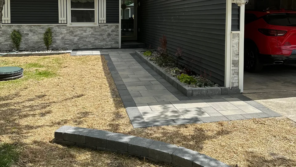 Brick Paver Driveway & Walkway With Planter Boxes