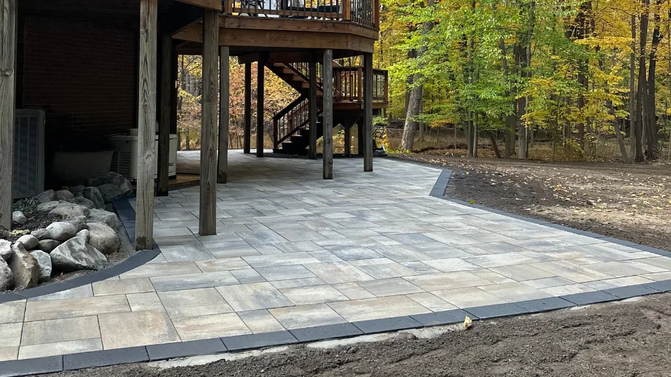 Brick Paver Patio Past Deck