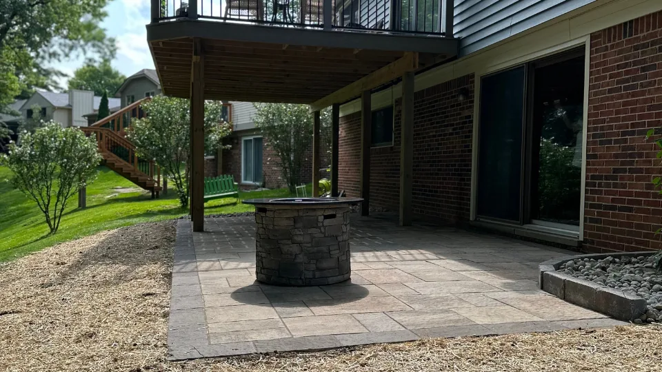Brick Paver Patio With Fire Pit