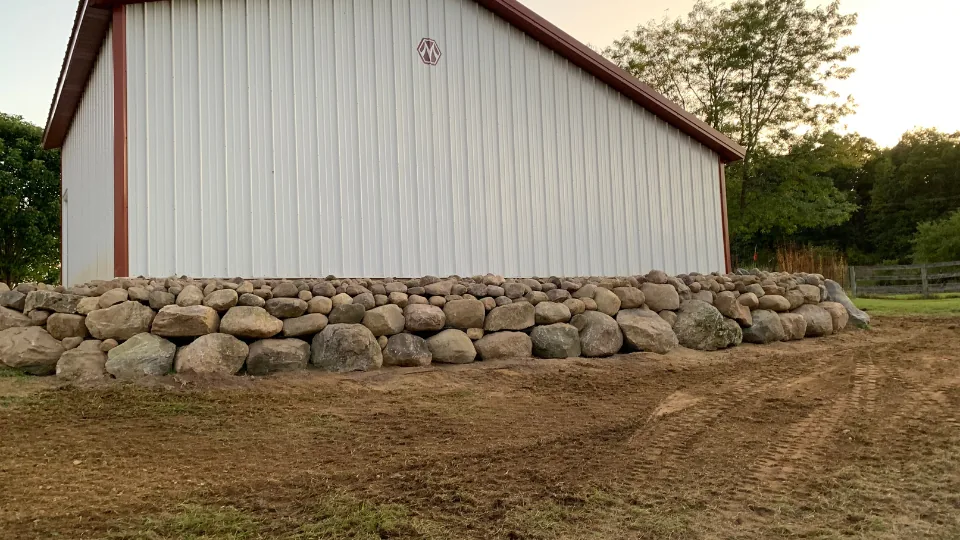 Large Boulder Retaining Wall For Pole Barn