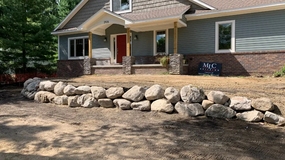 Large Boulder Retaining Wall — Front Yard Curb Appeal
